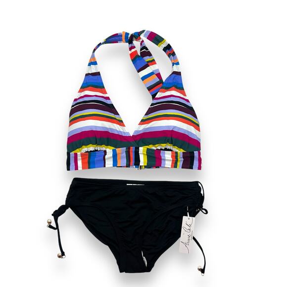 NEW Anne Cole Striped Bikini Set Size XS D Cup Ruched Swim Suit Halter NWT - Picture 8 of 14